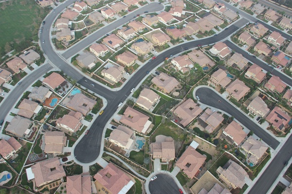 aerial view of houses in suburban neighborhood