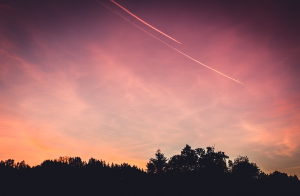 aeroplane airplane cloud color dusk evening