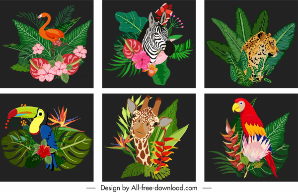 africa decor templates nature elements sketch colorful dark