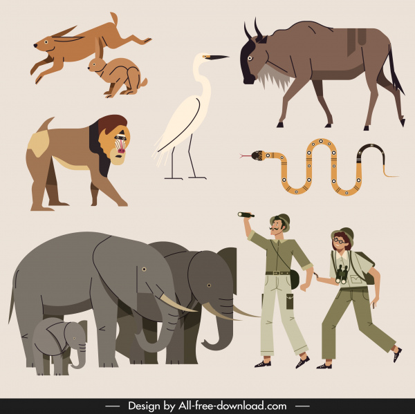 africa design elements animals explorers icons sketch