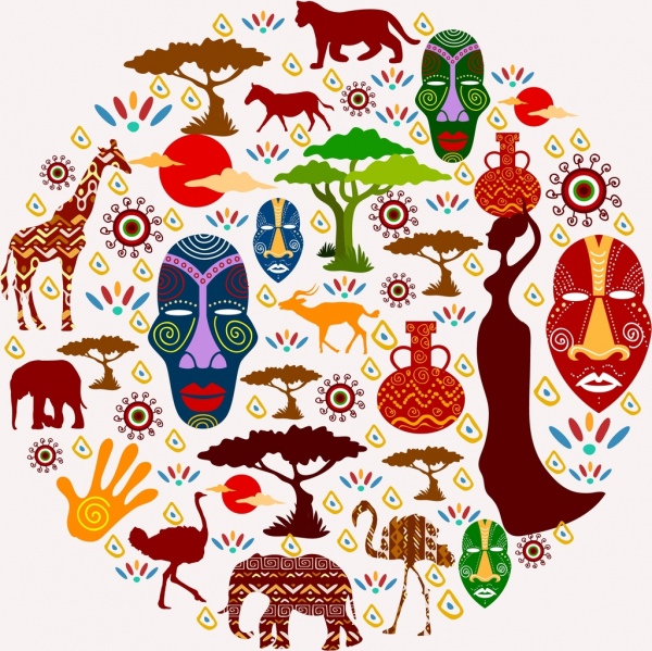 africa design elements various flat colored symbols