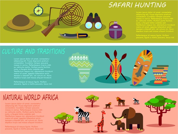 africa specifics promotion posters illustration in horizontal style 