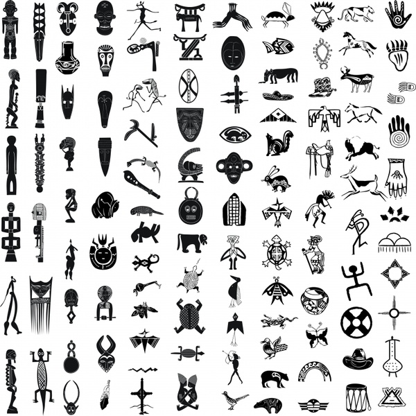 African ethnic decor elements black white symbols sketch Vectors ...