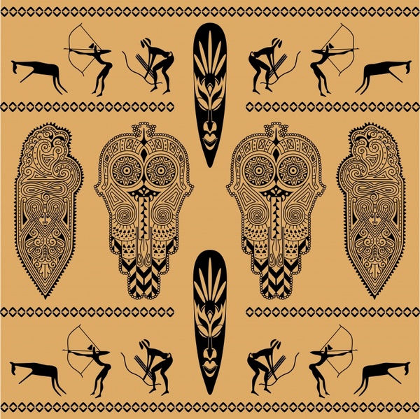 africa ethnic decor elements symmetric ancient emblems sketch
