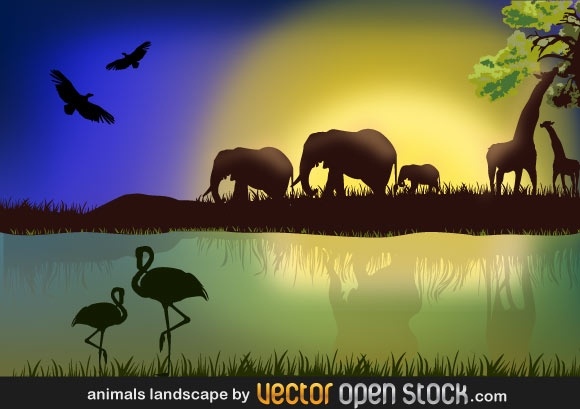 African Landscape with Animals
