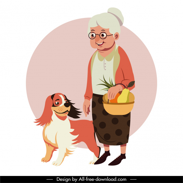 age time painting elderly woman pet sketch