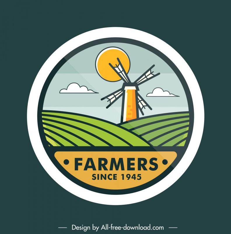 agriculture farmer logo template classical field windmill decor 