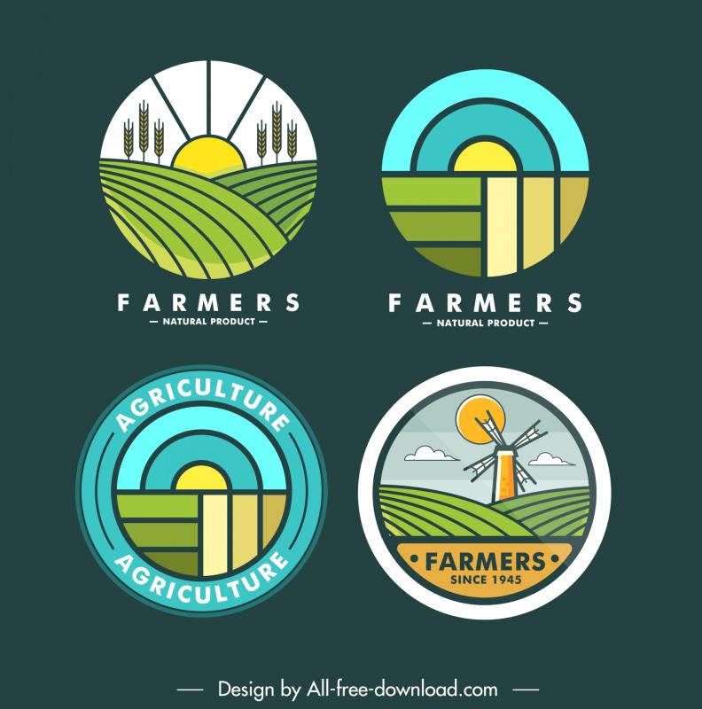 agriculture logo templates collection circle isolation 