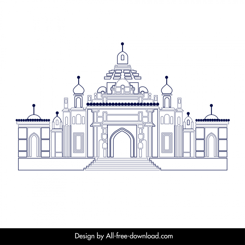 ahmedabad building architecture template black white flat symmetric outline  