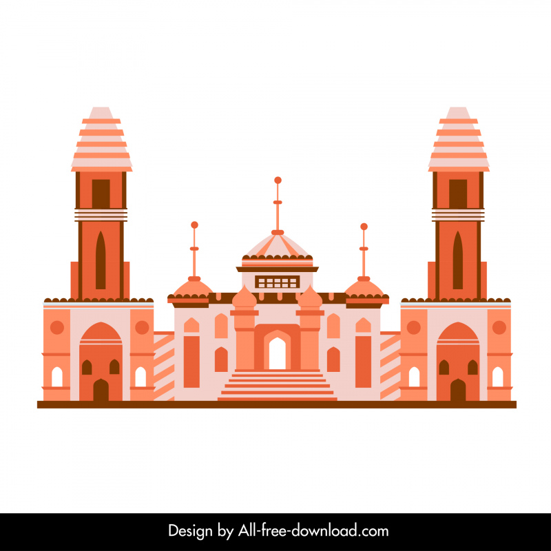 ahmedabad building icon flat retro symmetric design