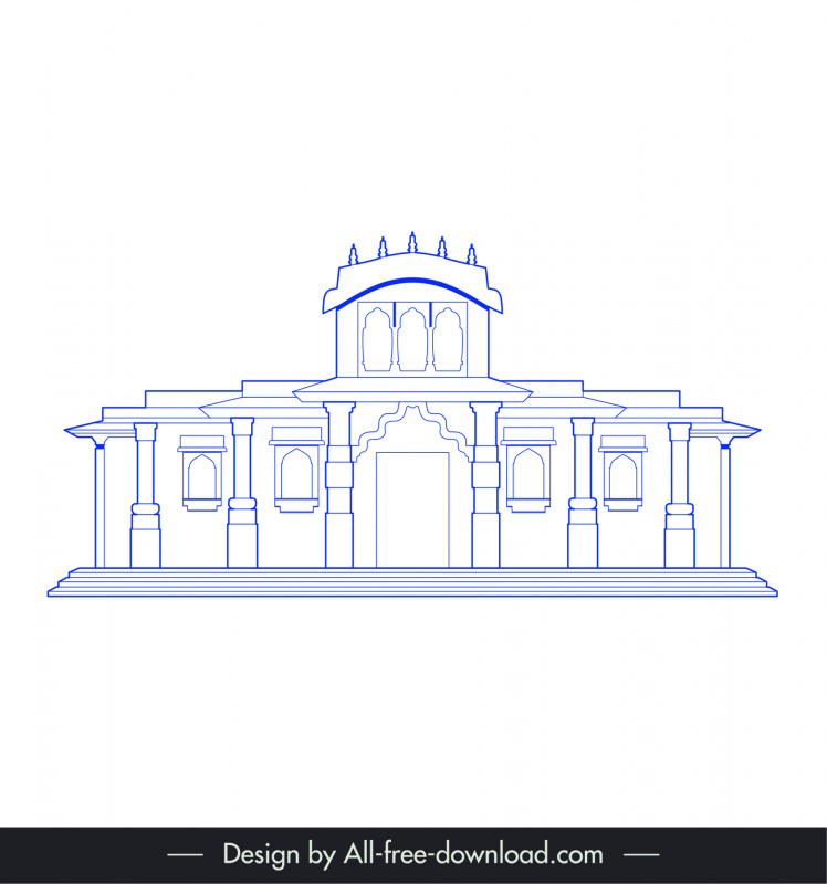 ahmedabad india buildings architecture template blue white symmetric flat outline