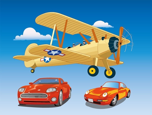 aircraft and cars vector