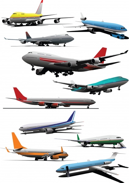 airplanes icons modern colored 3d sketch
