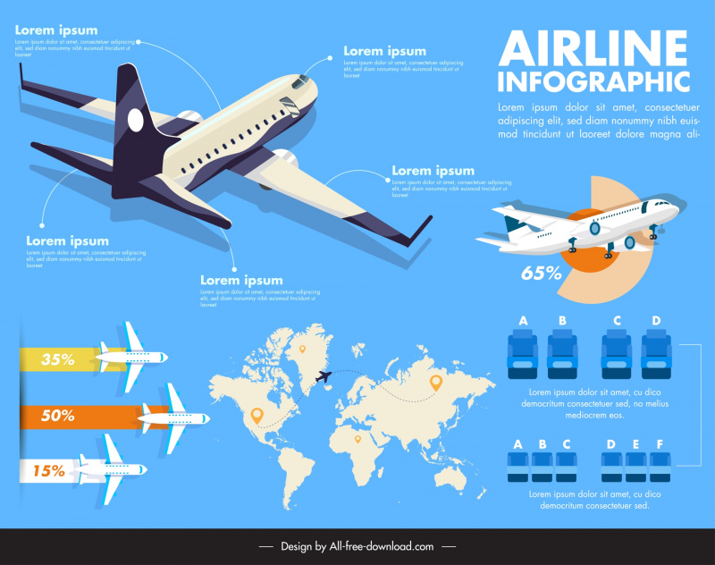 airplane infographic template 3d flat modern 