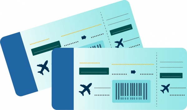 airplane ticket icons horizontal rectangular design silhouette sketch 