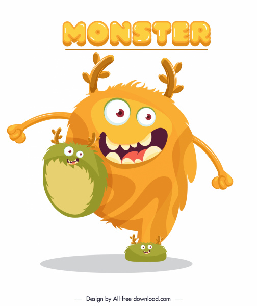 alien monster icon funny colored cartoon sketch