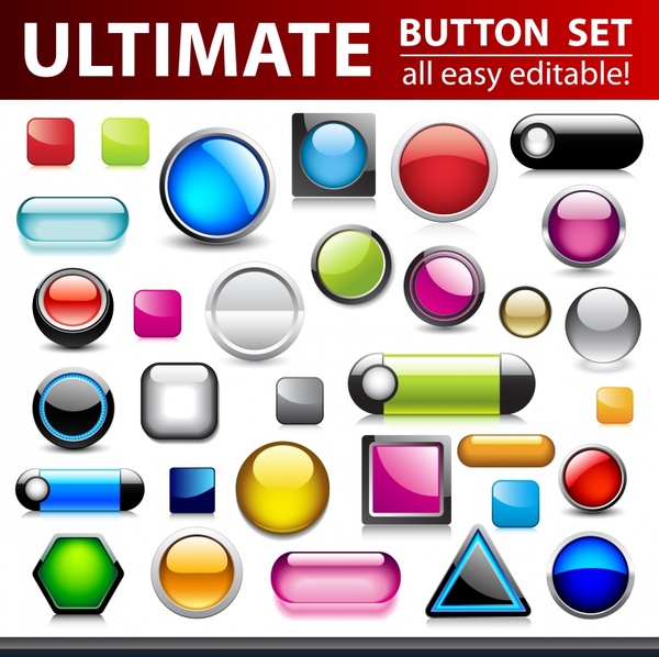 buttons templates collection shiny colorful modern shapes