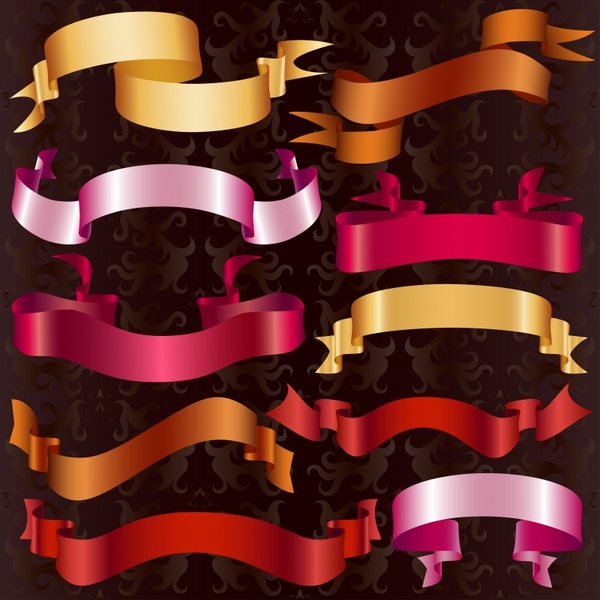 decorative ribbon templates shiny modern 3d sketch