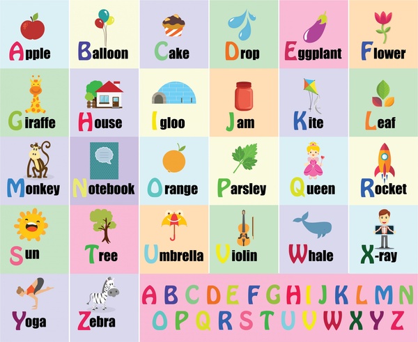 alphabet education template design in flat colored style