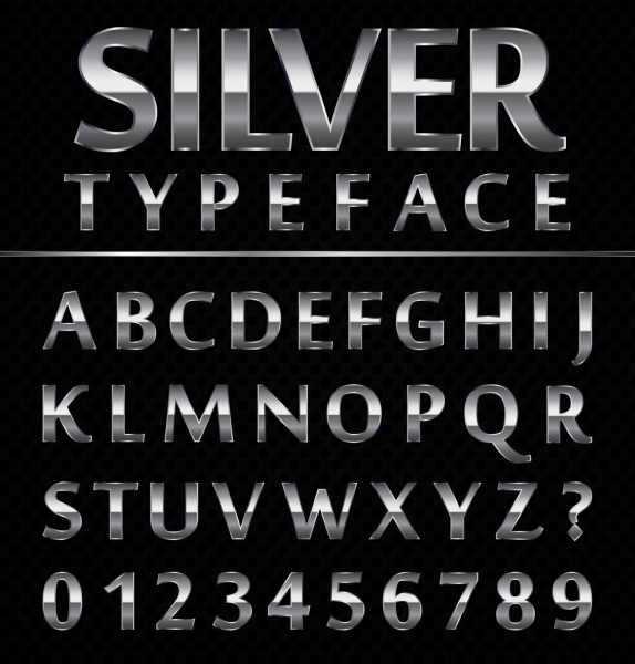 alphabet icons design shiny silver decor