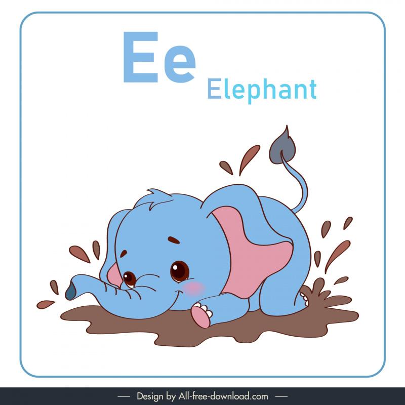 alphabet letter e design elements dynamic cute elephant calf 