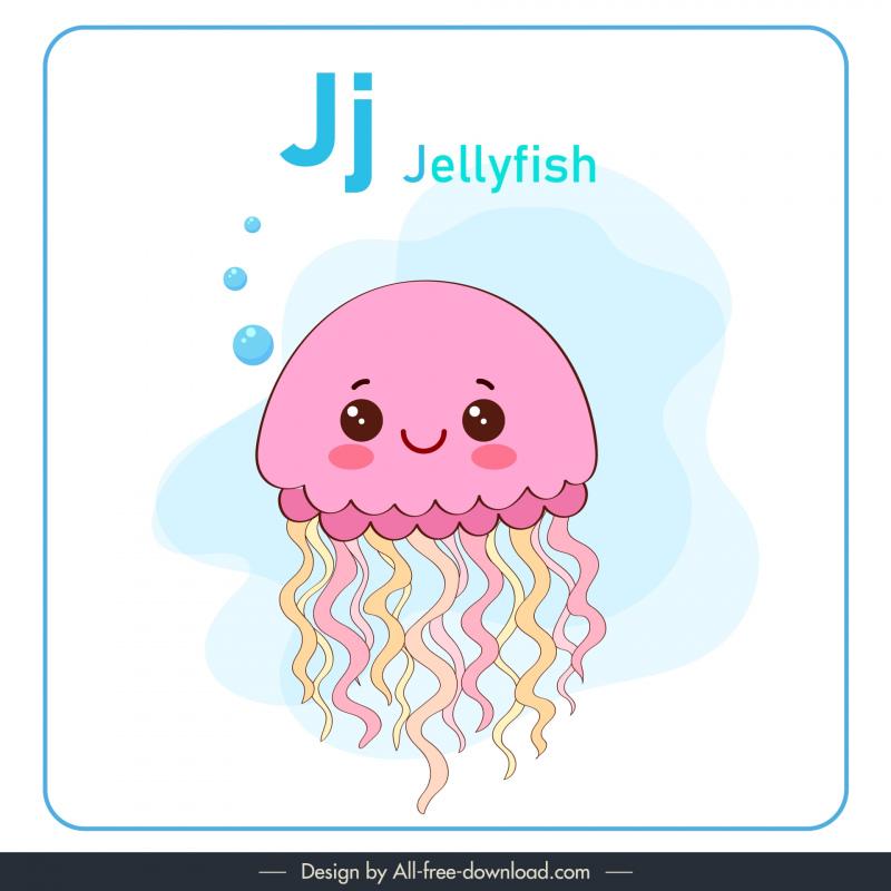 alphabet letter j design elements cute stylized jellyfish 