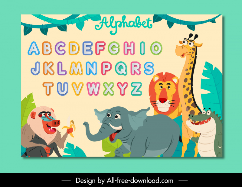 alphabet sheet for kid template colorful cute cartoon species sketch