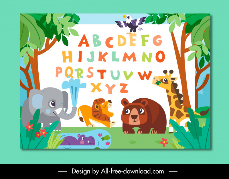 alphabet sheet template cute animals cartoon sketch