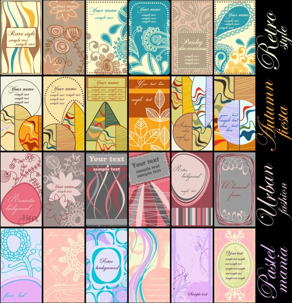 card templates collection colorful retro design