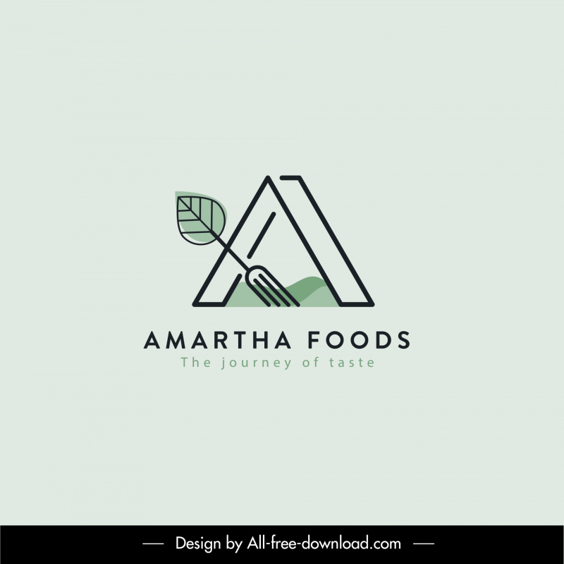 amartha foods logotype flat classic handdrawn fork leaf stylized text sketch 