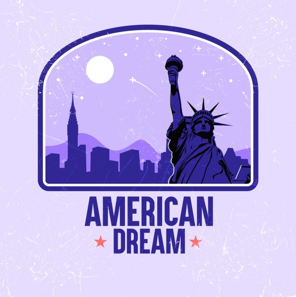 america banner liberty statue icon violet decor