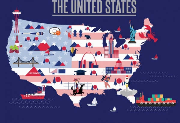 america geography background map location symbols decor