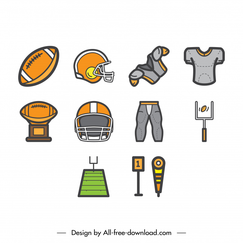 american football icon set flat classical sketch