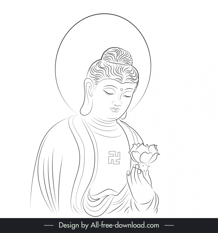 amitabha buddha illustration icon black white handdrawn cartoon character outline