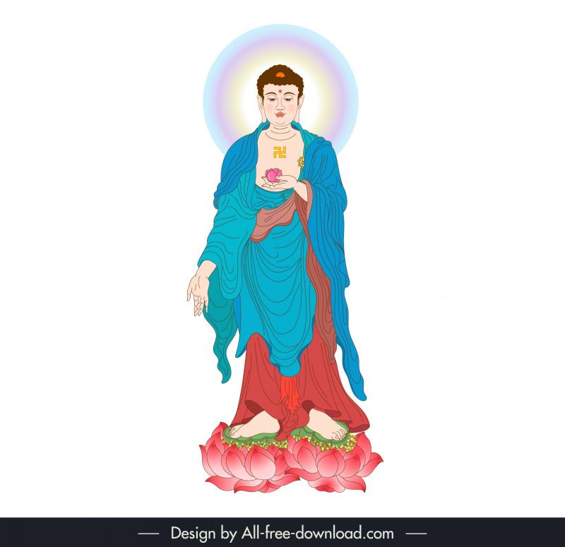 amitabha buddha on the lotus design elements handdrawn cartoon 