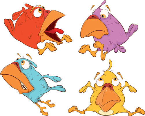 amusing cartoon birds vector design