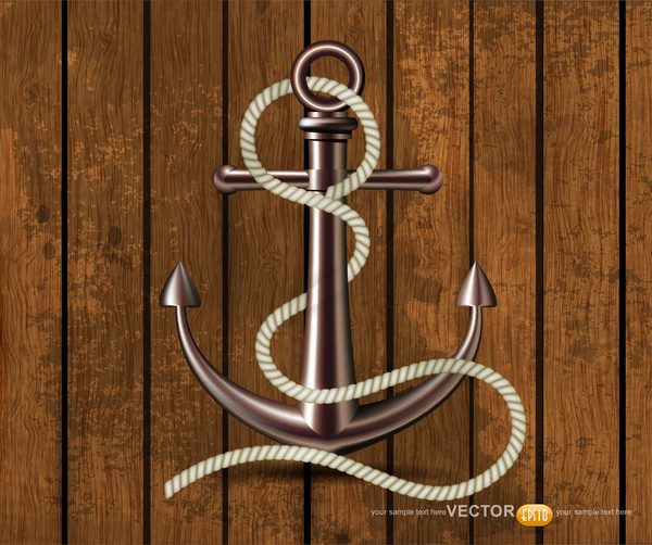 anchor realistic on wooden background