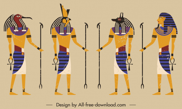 ancient egyptian soldier icons colorful retro sketch