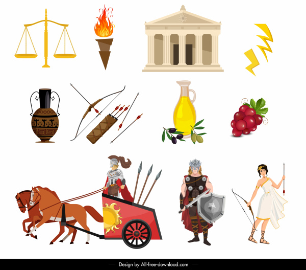 ancient greek design elements colored symbols sketch