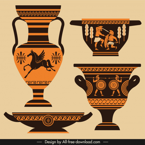 ancient greek design elements elegant retro pottery sketch