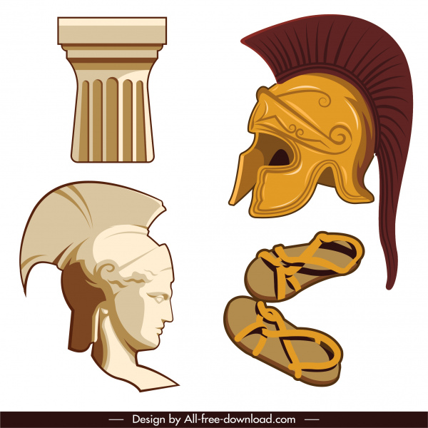 ancient greek design elements statue slippers armor sketch