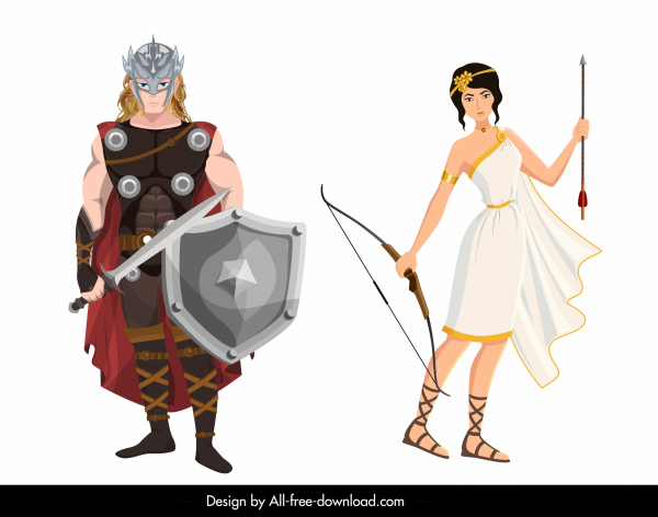ancient greek people icons colored cartoon characters