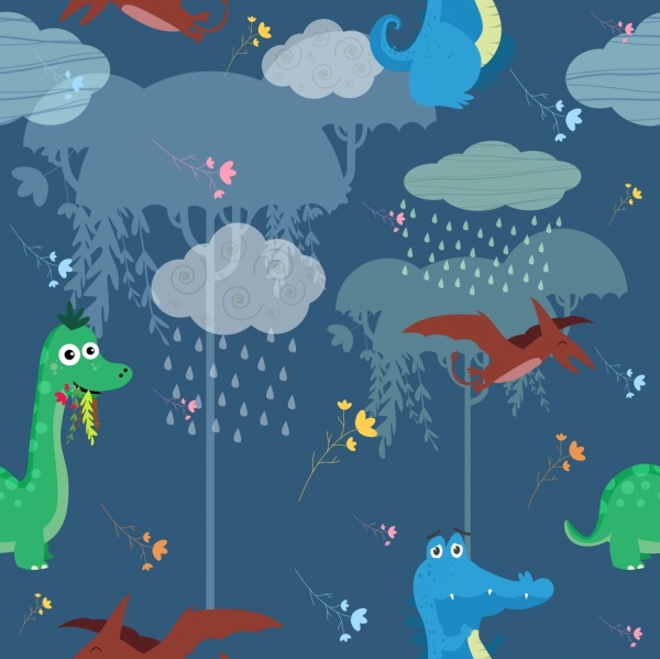 ancient time pattern dinosaur weather icons decoration