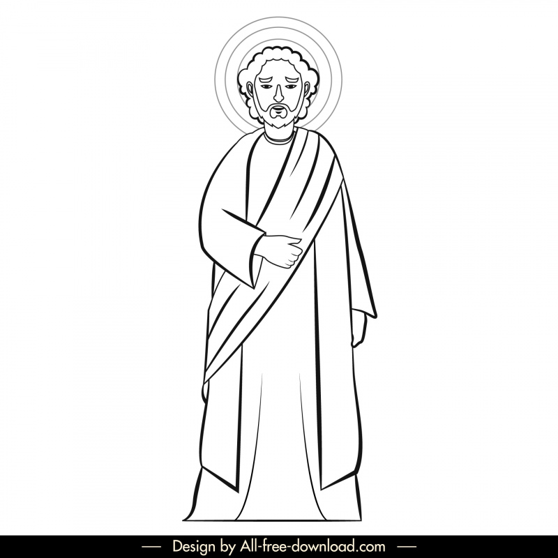 andrew christian apostle icon black white cartoon character outline