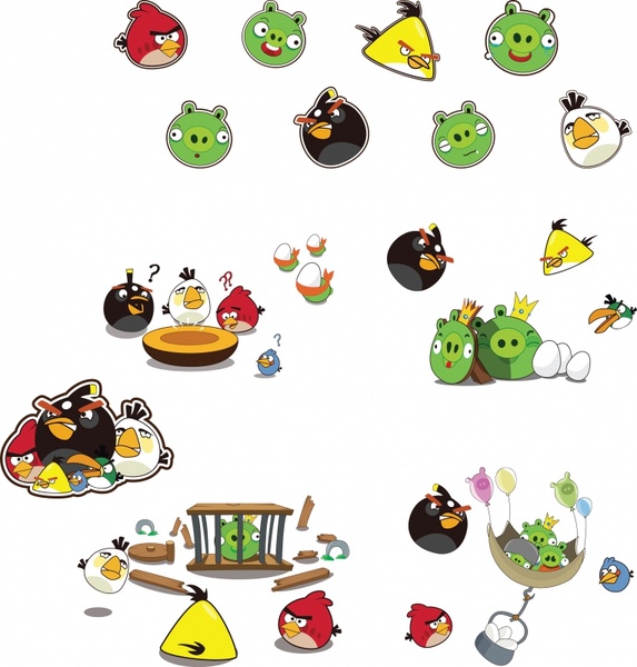 angry birds icons cute colorful cartoon characters