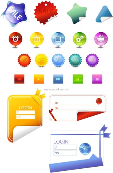 angular stickers button icons login and other vector