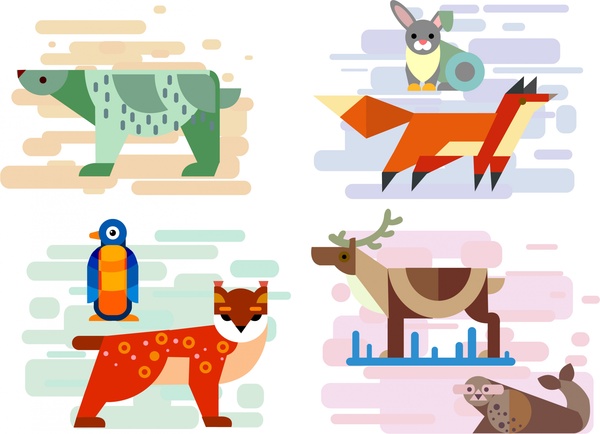 animal icons sets in colored flat geometric design