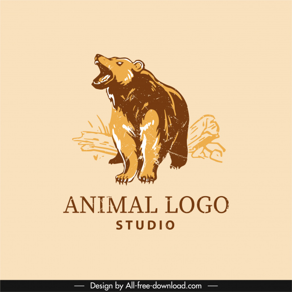 animal logo template retro handdrawn bear sketch