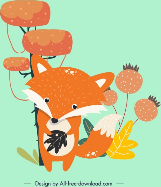 animal painting fox icons cartoon design