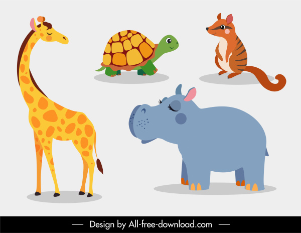 animal species icons cute cartoon sketch
